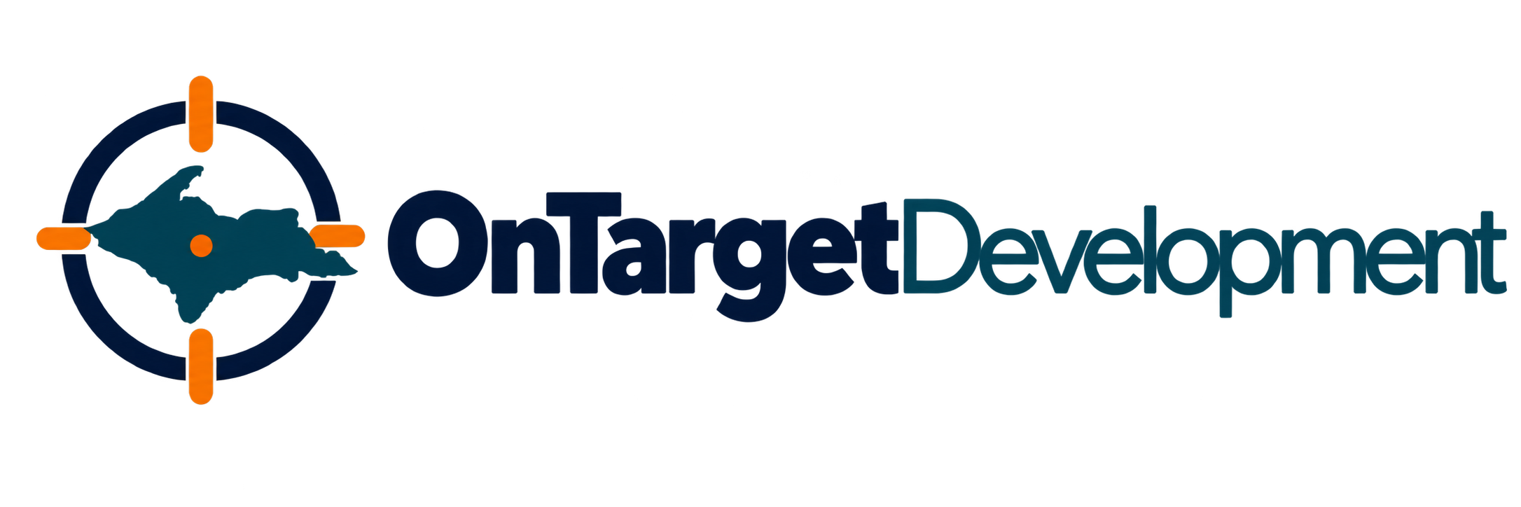 On Target Development logo featuring Michigan's Upper Peninsula inside a target